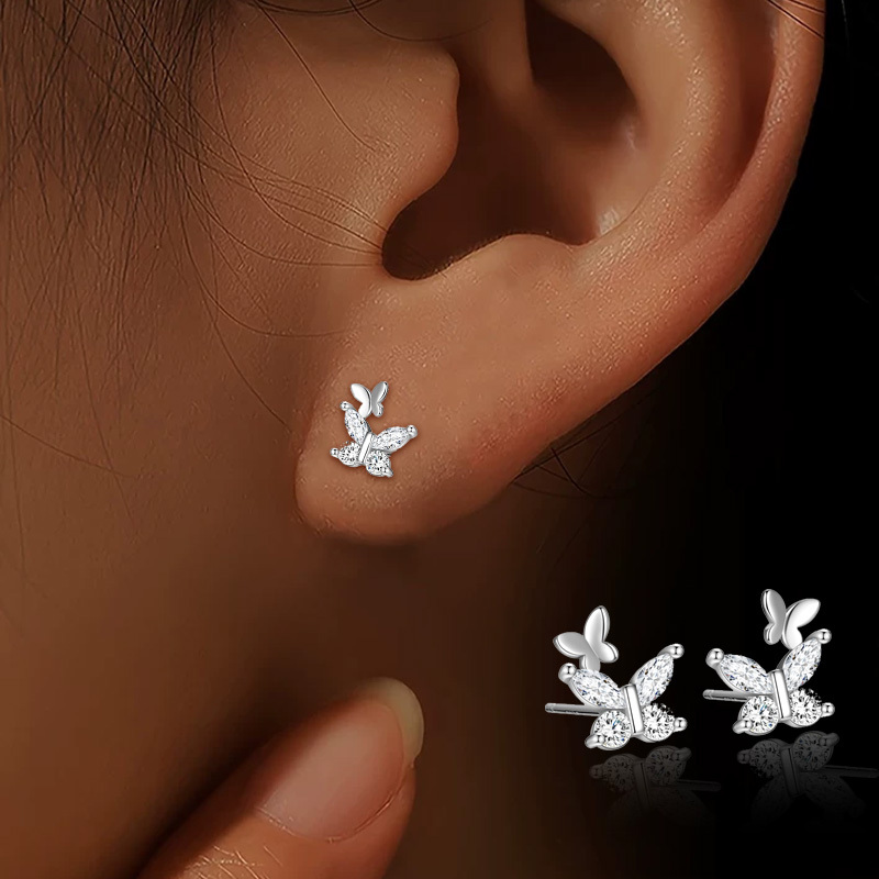 Women's Exquisite Butterfly Stud Earrings with Cubic Zirconia